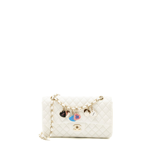 Chanel Quilted Flap Bag with Heart Charm Lambskin White LGHW