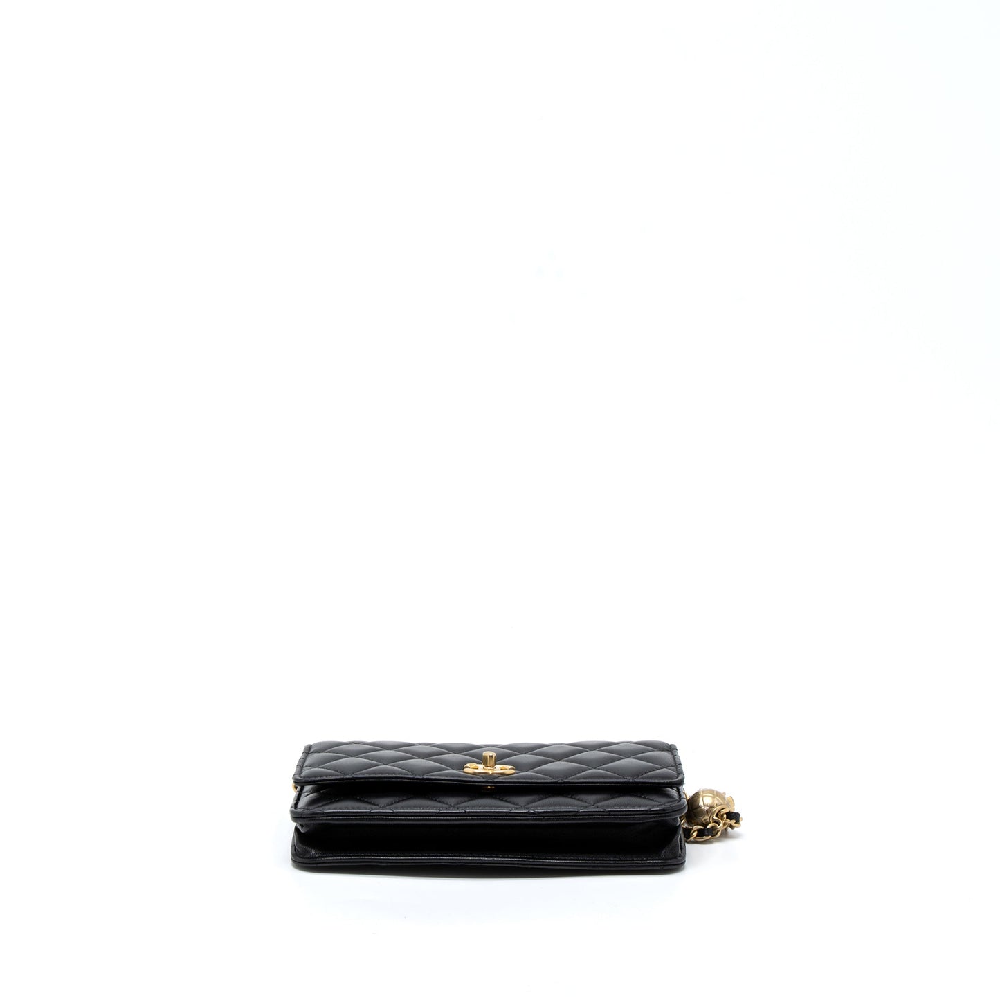 Chanel Pearl Crush Wallet On Chain Lambskin Black Brushed GHW (Microchip)