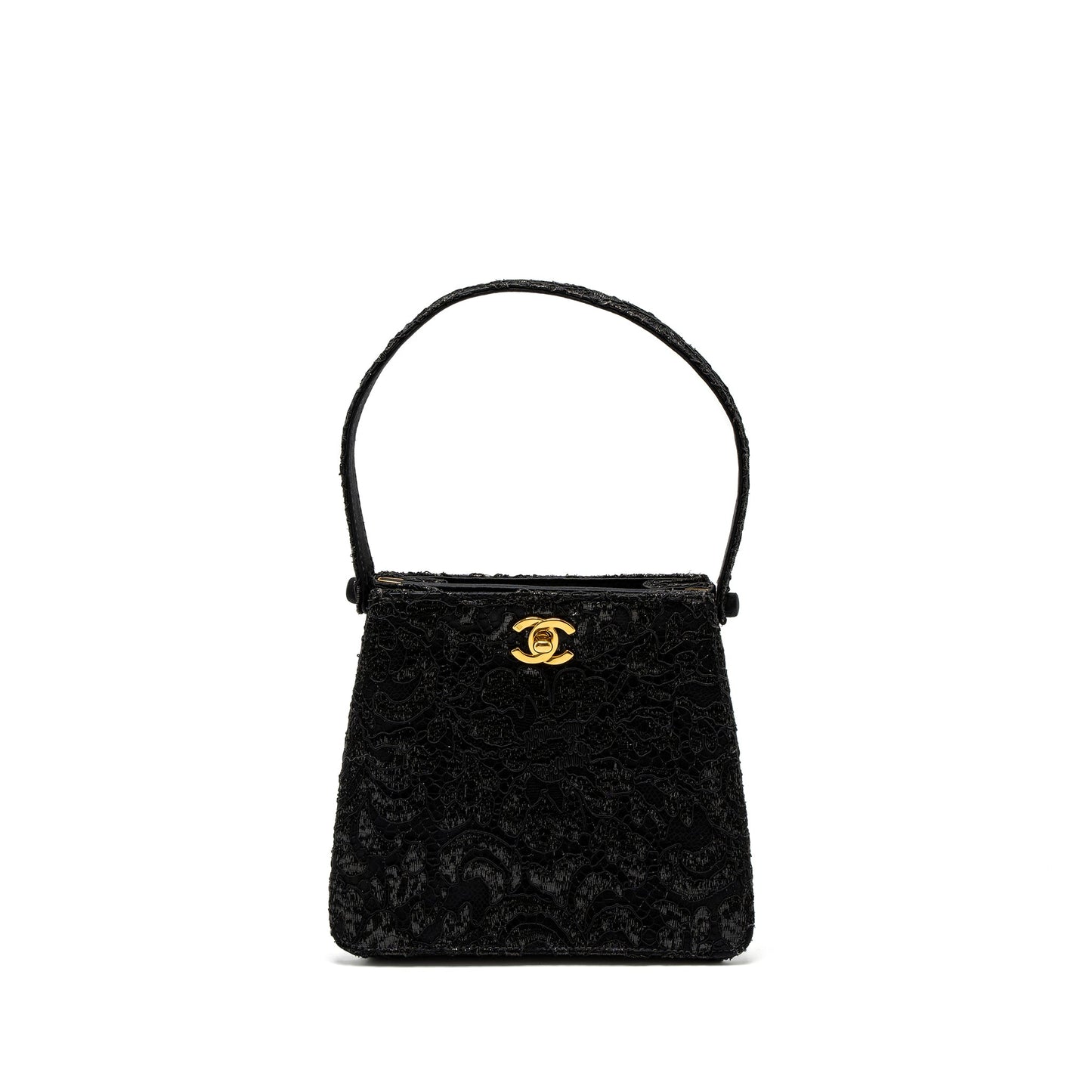 Chanel Vintage Double Sided Tumlock Handbag Laced Satin Black GHW