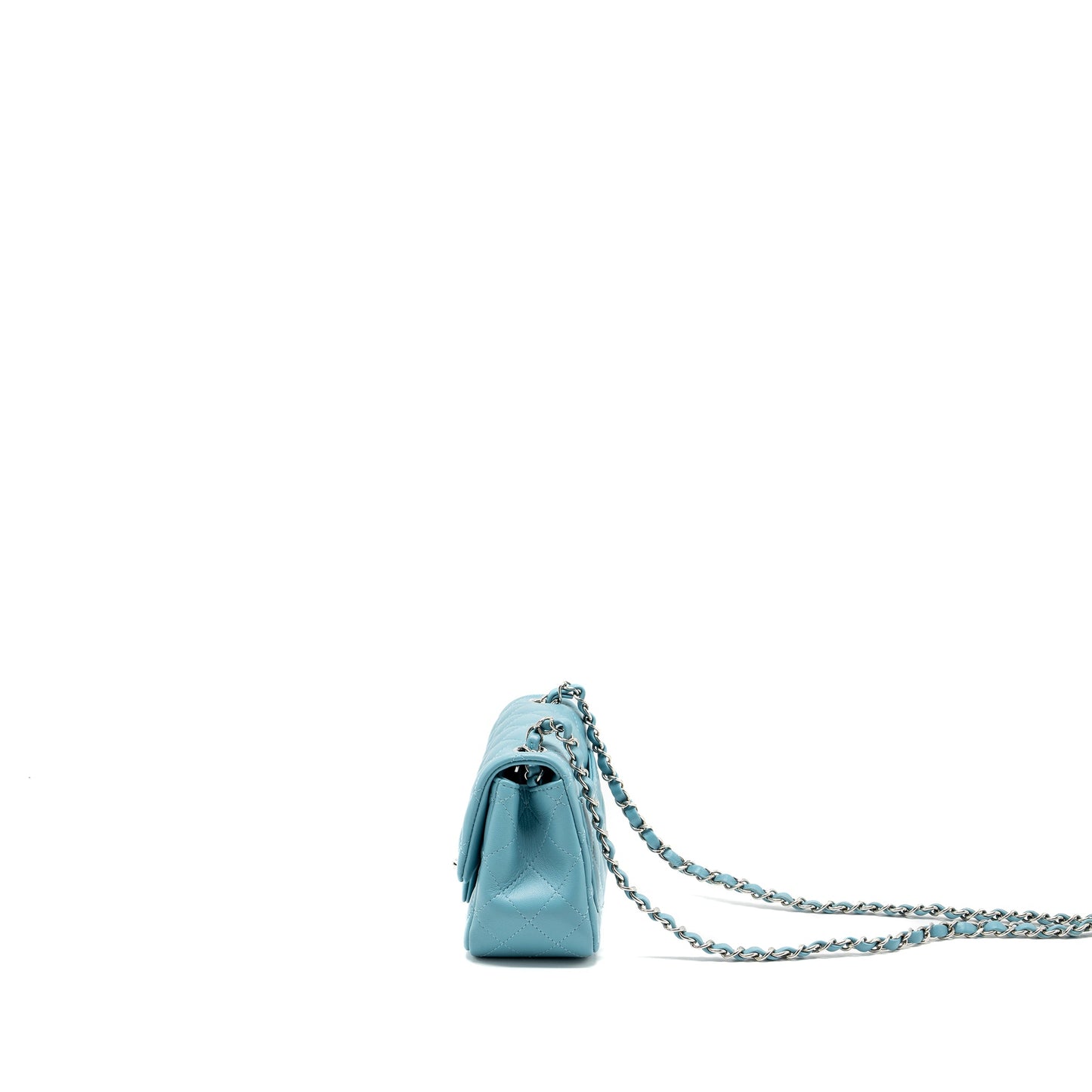 Chanel Mini Square flap bag lambskin Light Blue SHW (microchip)