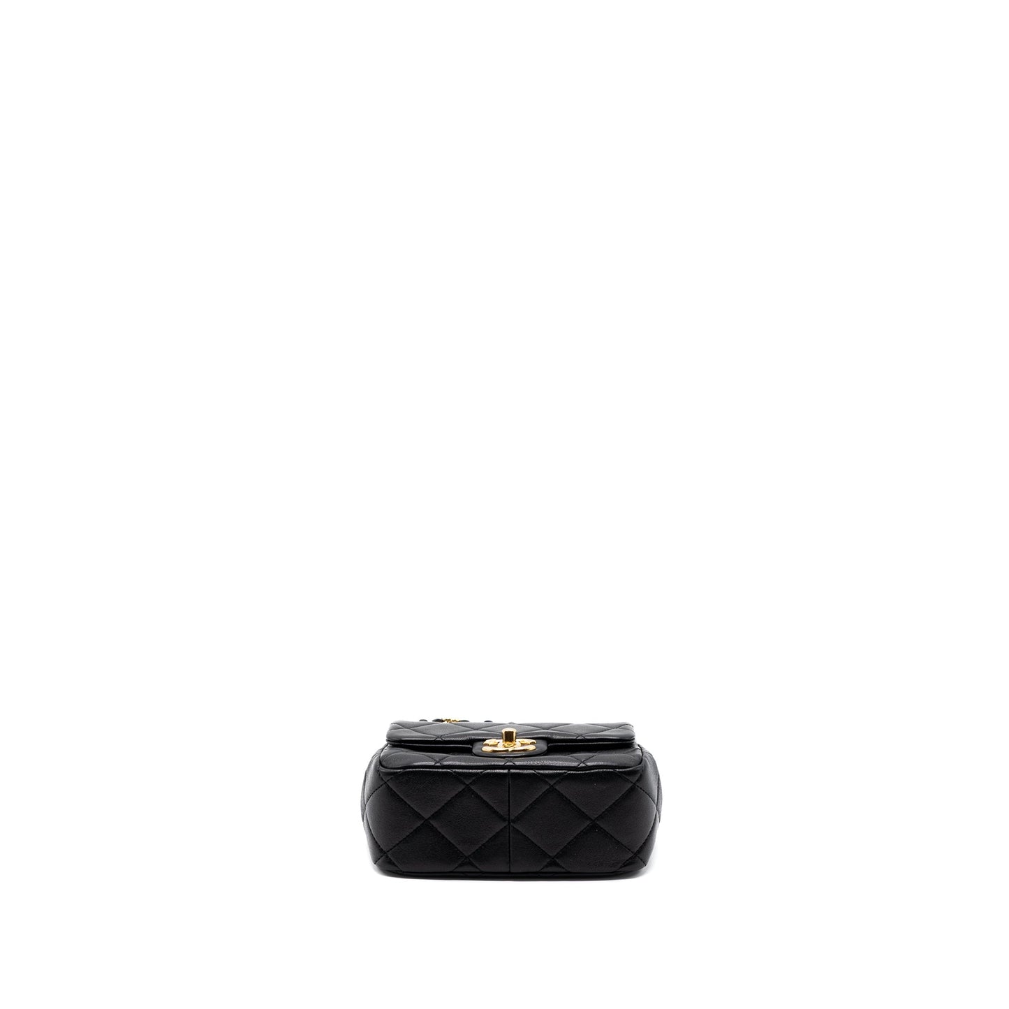 Chanel Round Handle Mini Square Crossbody Bag Lambskin Brushed GHW(Microchip)