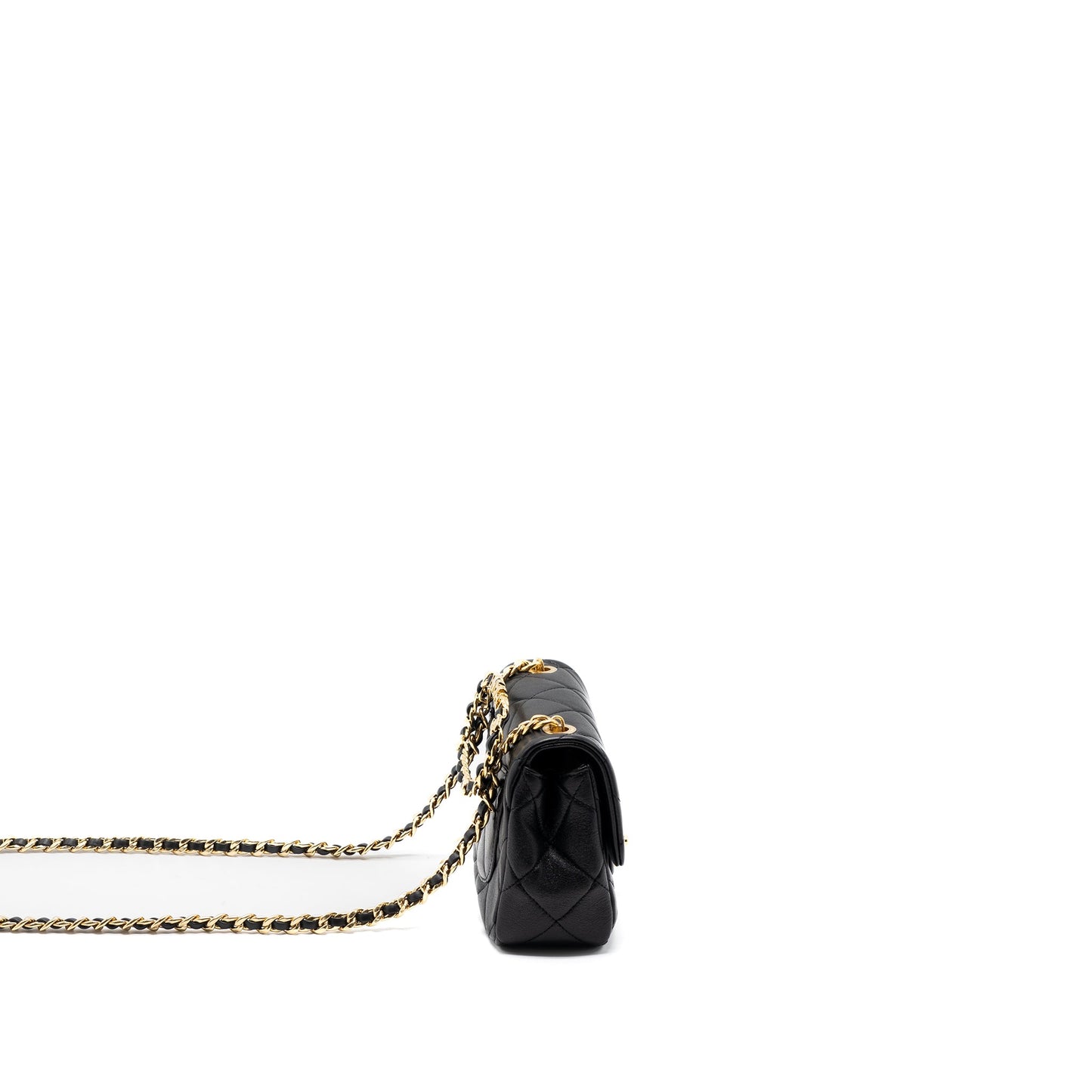 Chanel Round Handle Mini Square Crossbody Bag Lambskin Brushed GHW(Microchip)