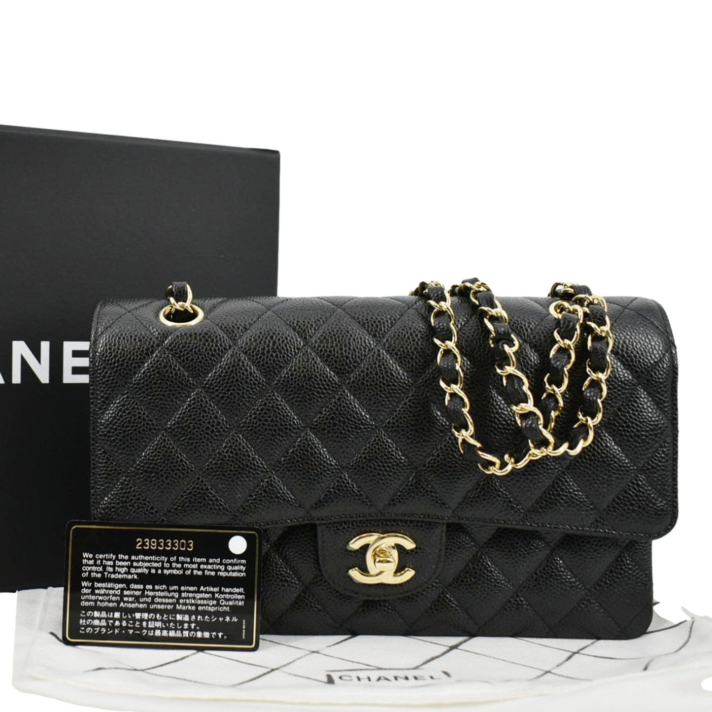 Luxury Chanel Classic Double Flap Caviar Leather Shoulder Bag Black