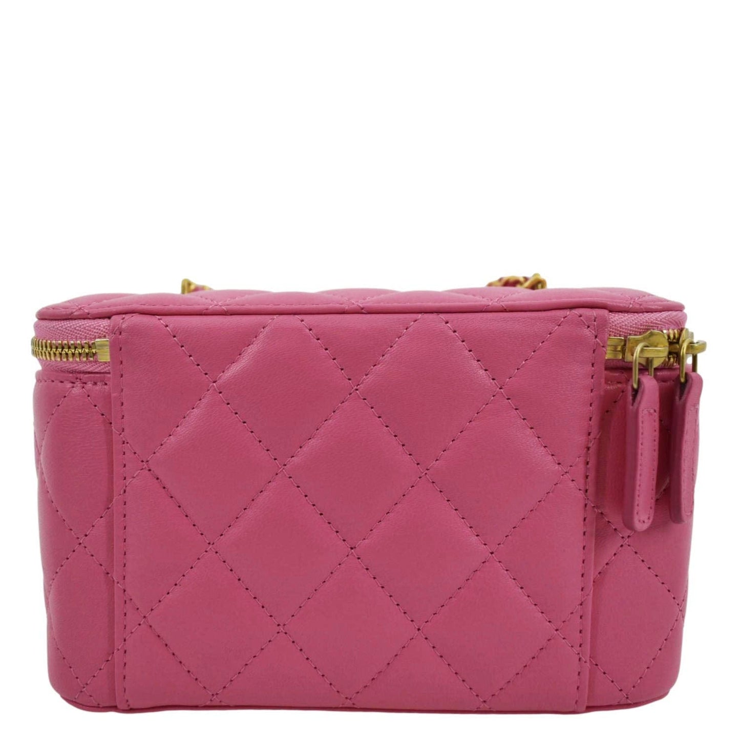 Luxury Chanel Enamel Coco Hearts Small Quilted Leather Crossbody Vanity Case Pink