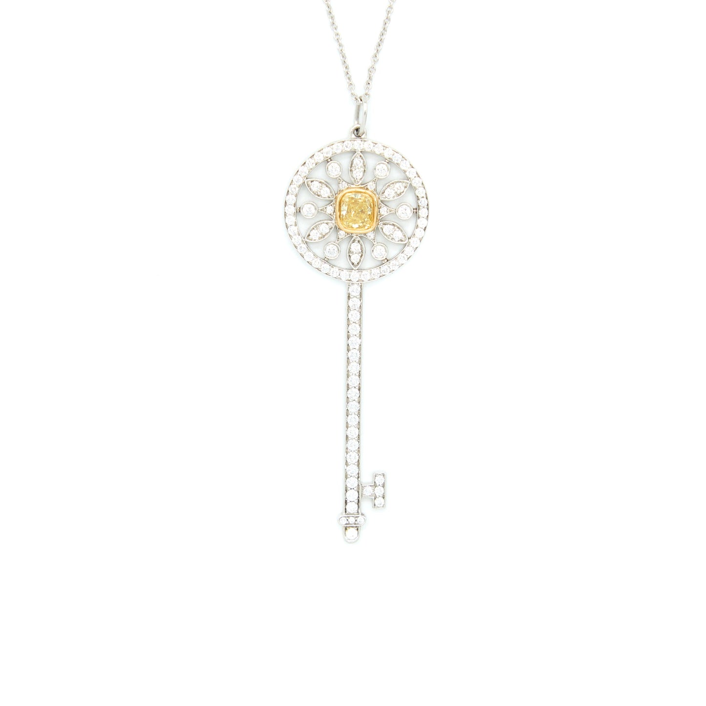 Tiffany & Co Round Star Key Pendant White Gold with Yellow/White Diamonds