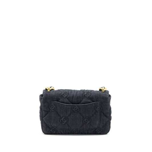 Chanel Flap Shoulder Bag with Giant Chain Denim Dark Blue Brushed GHW (Microchip)