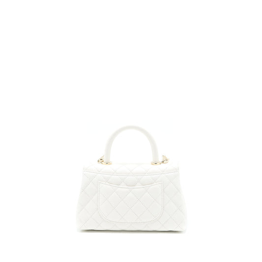 Chanel Small Coco Handle Caviar White LGHW (Microchip)