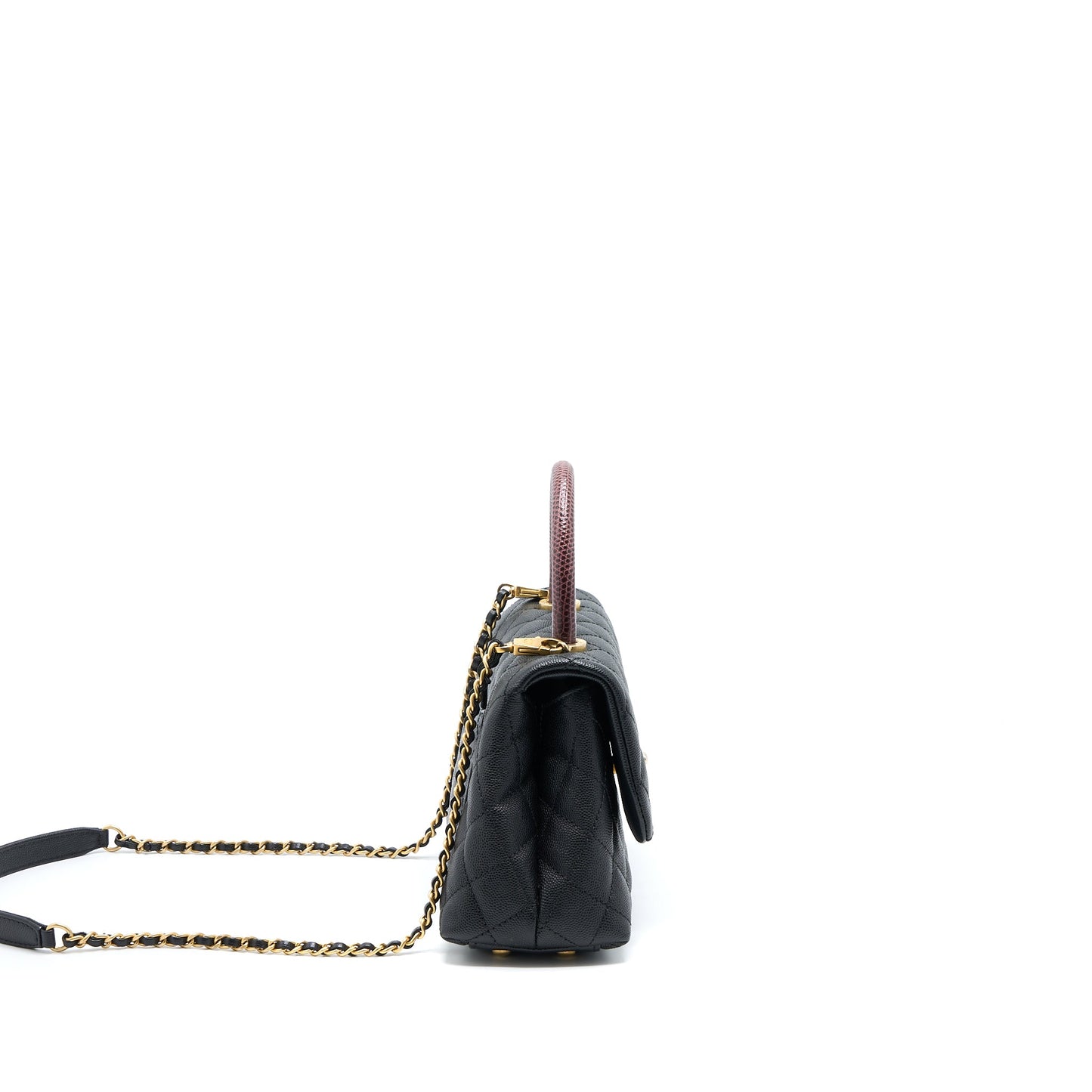 Chanel Small Coco Handle Caviar With Lizard Handle Black GHW