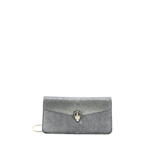 Bvlgari Serpenti Forever Clutch With Chain Stingray Leather Grey LGHW