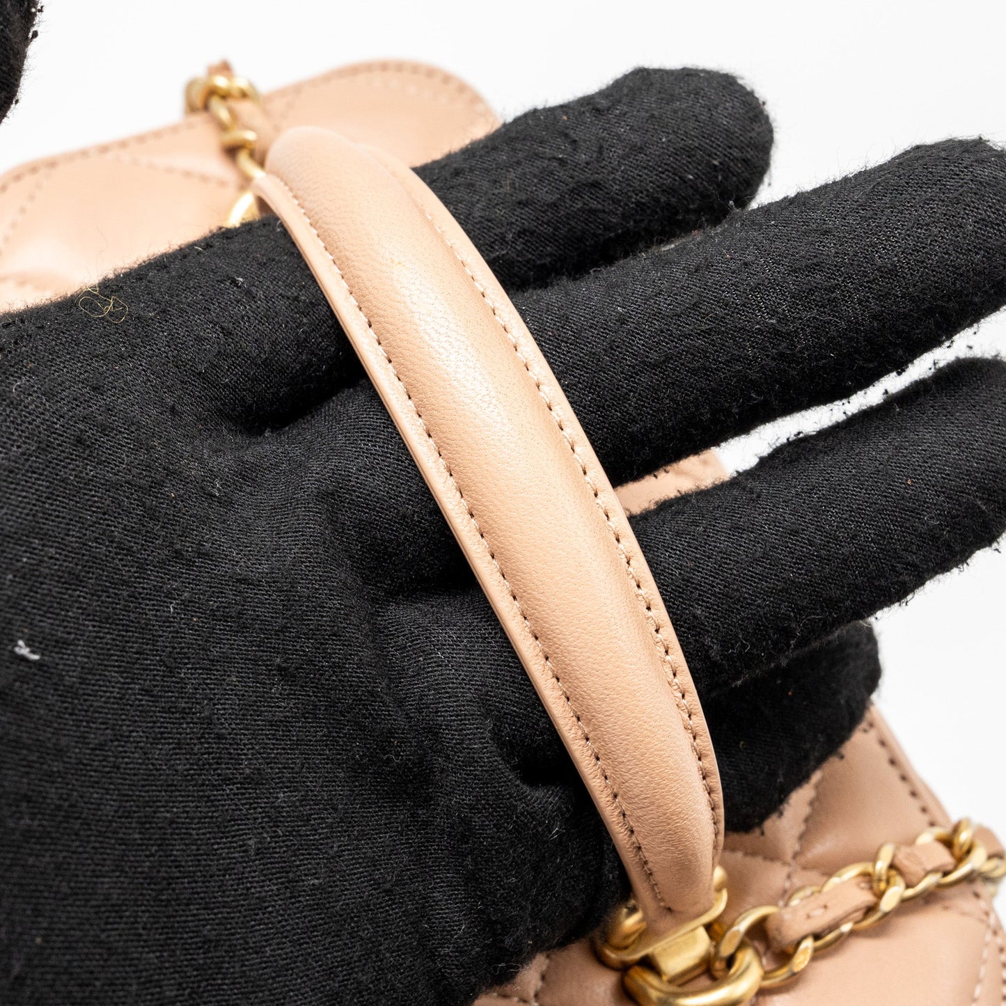 Chanel Top Handle Long Vanity With Chain Lambskin Beige Brushed GHW