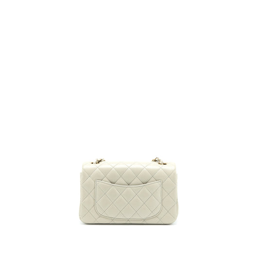 Chanel Mini Rectangular Flap Bag Lambskin Light Grey LGHW (Microchip)