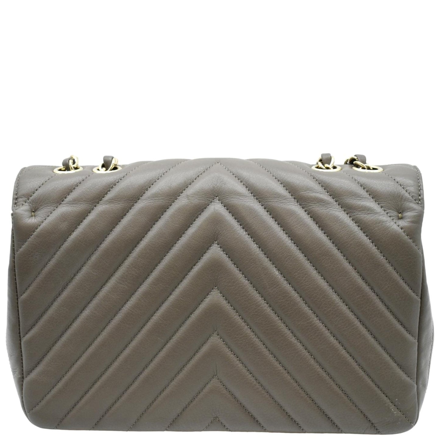 Luxury Chanel Statement Medium Flap Quilted Chevron Crossbody Bag Khaki