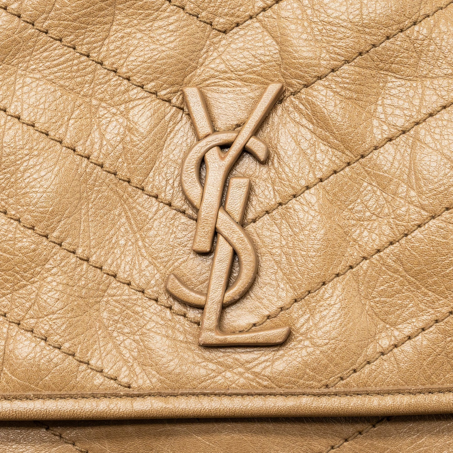 Saint Laurent Medium Niki Bag Crinkled Calfskin Dark Beige Ruthenium Hardware