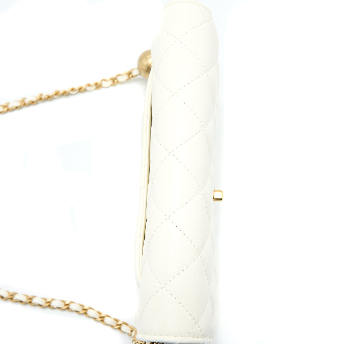 Chanel Pearl Crush Wallet on Chain Lambskin White Brushed GHW (Microchip)
