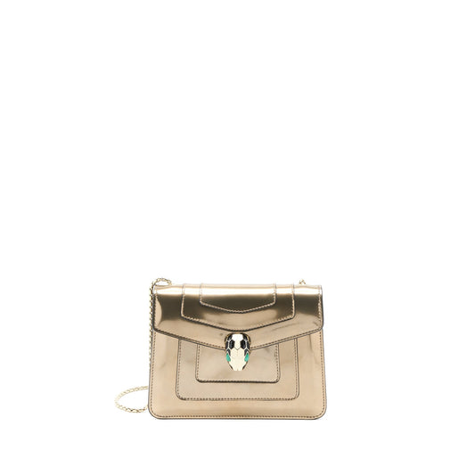 Bvlgari Serpenti Forever Shoulder Bag Patent Metallic Gold GHW