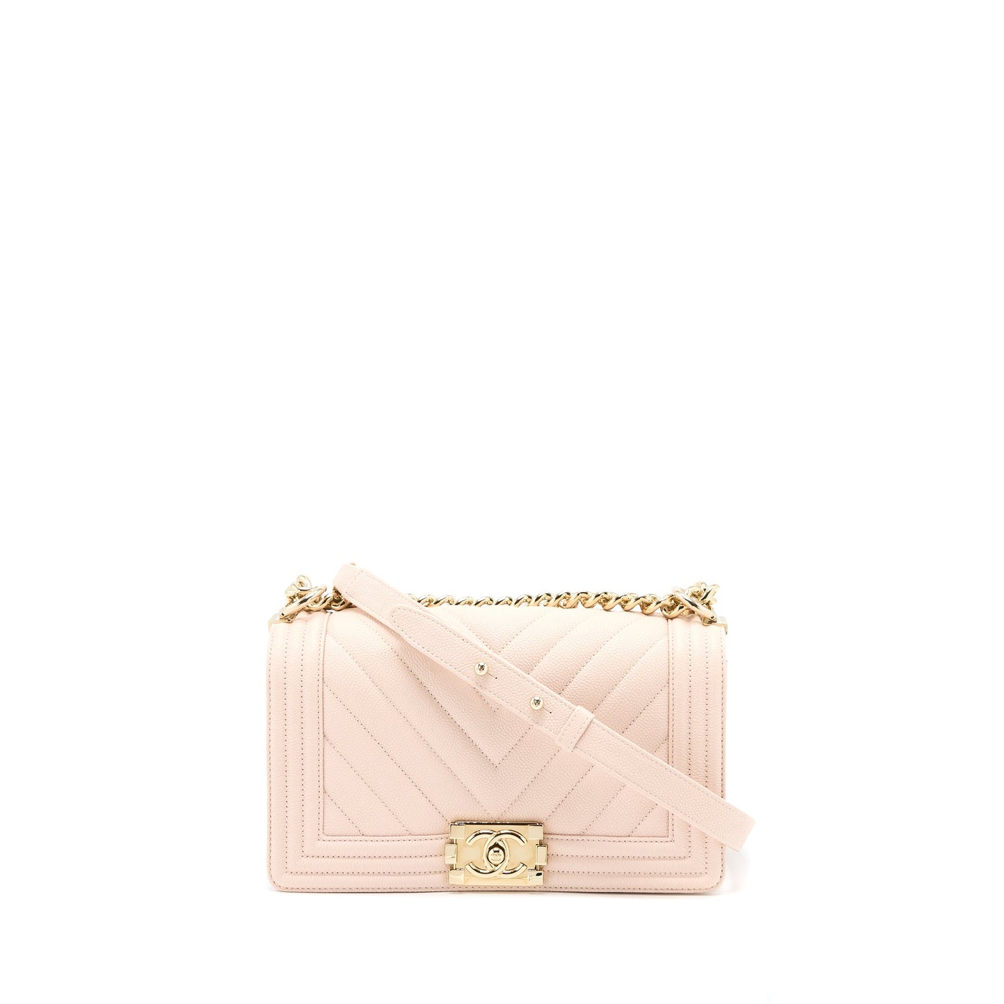 Chanel Medium Boy Bag Chevron Caviar Light Pink LGHW