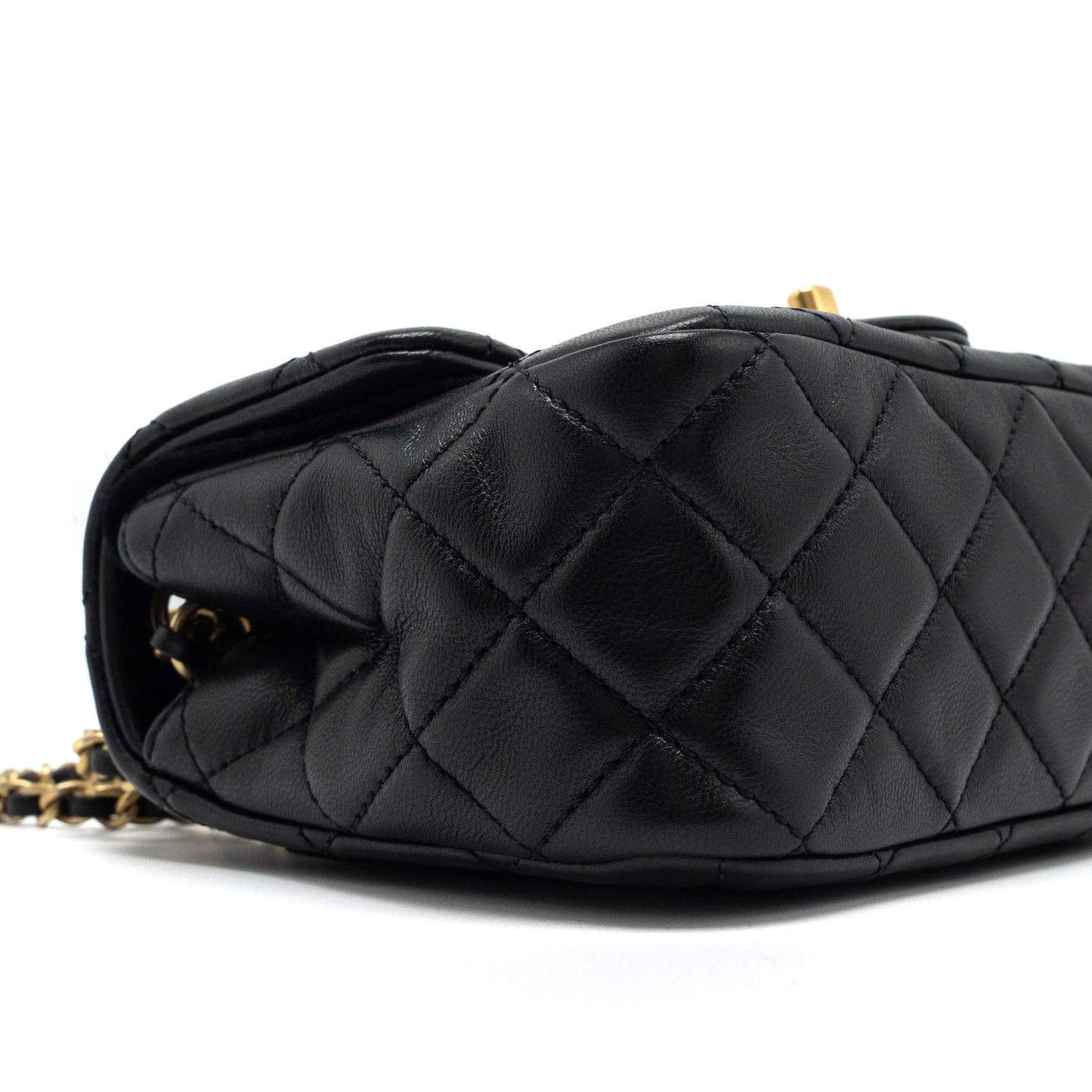 Chanel Pearl Crush Mini Square Flap Bag Lambskin Black Brushed GHW (Microchip)