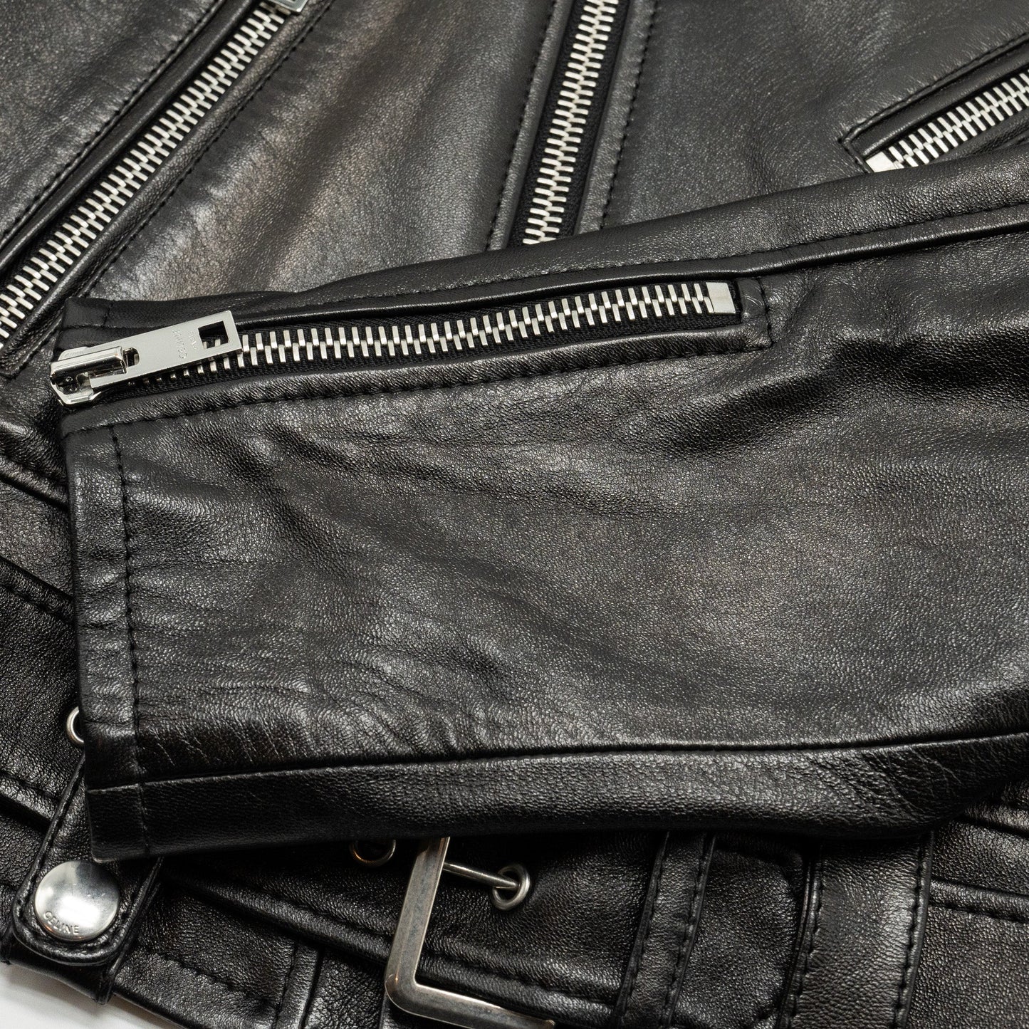 CELINE Size 38 Classic Biker Jacket Lambskin Black