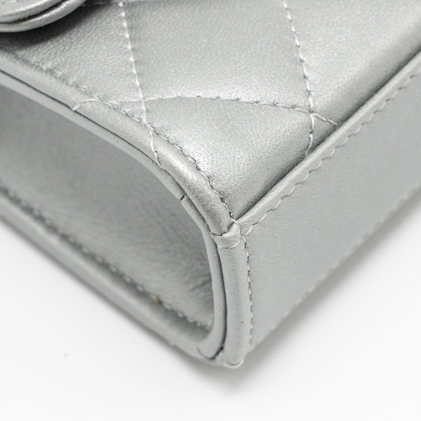 Chanel Top handle mini flap bag with chain lambskin silver SHW (microchip)