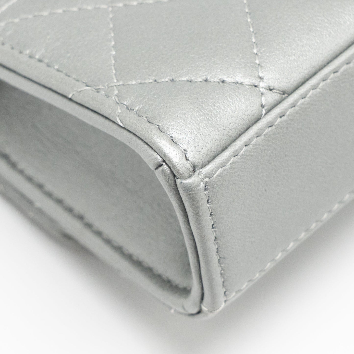 Chanel Top handle mini flap bag with chain lambskin silver SHW (microchip)