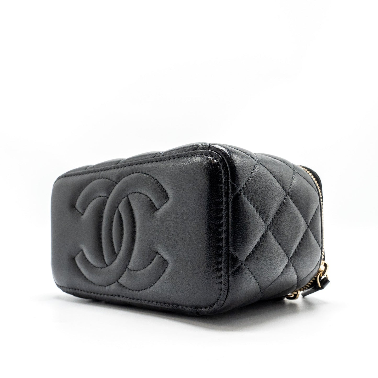 Chanel Top Handle Long Vanity Case Lambskin BLACK LGHW (Microchip)