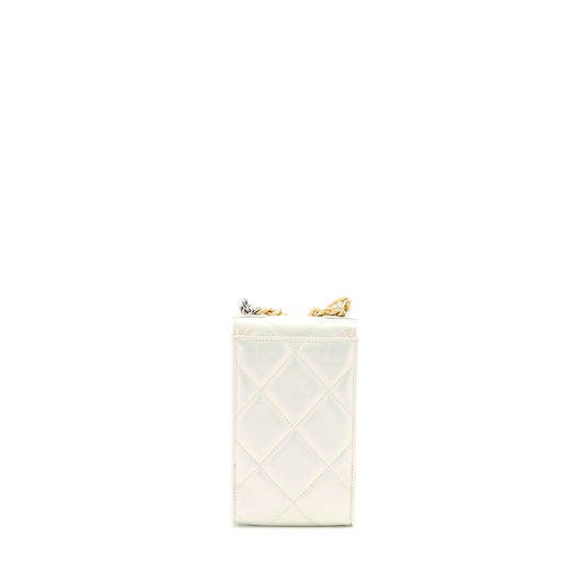 Chanel 19 Phone Pouch With Chain Iridescent White GHW