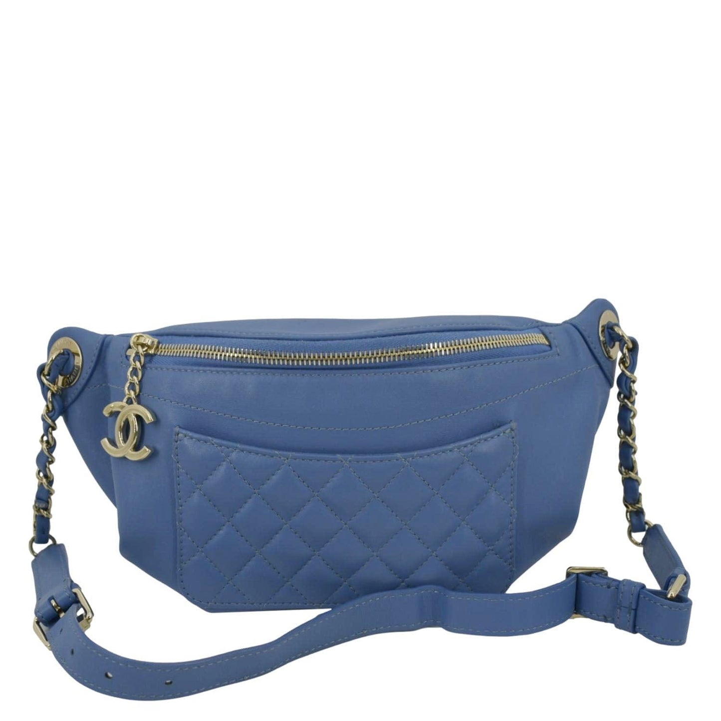 Luxury Chanel Bi Classic Quilted Lambskin Leather Waist Bag Blue