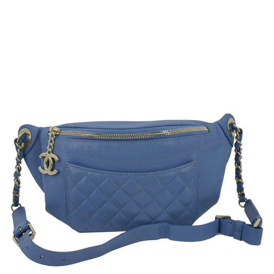Luxury Chanel Bi Classic Quilted Lambskin Leather Waist Bag Blue