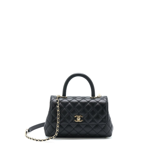 Chanel Small Coco Handle Caviar Black LGHW (Microchip).