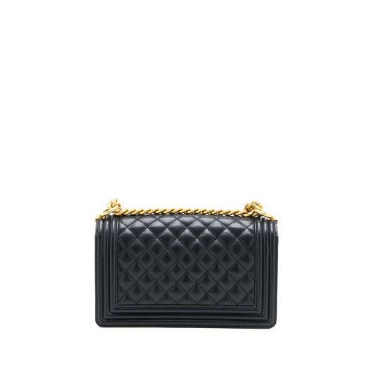 Chanel Medium Boy Bag Caviar Black Brushed GHW (Microchip)