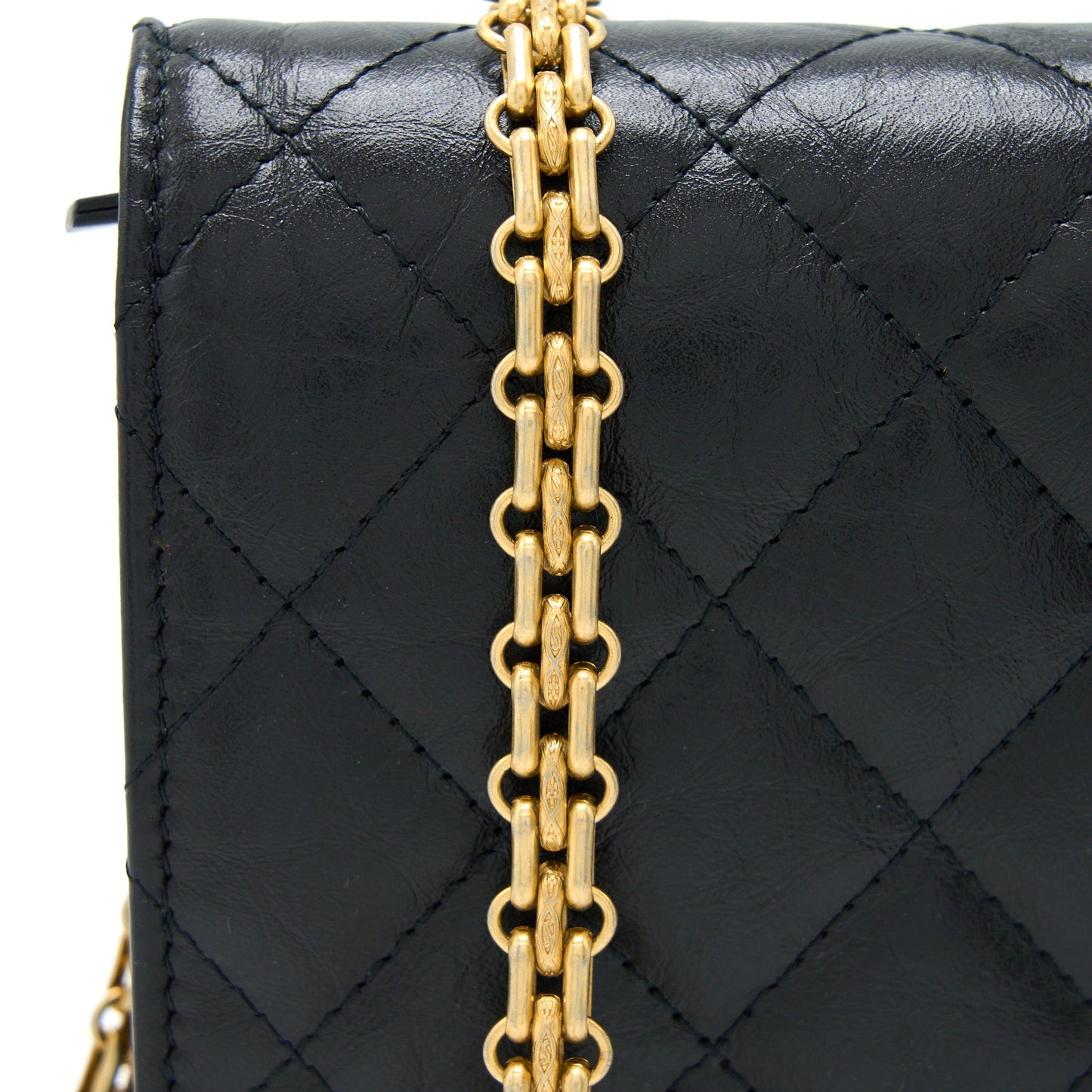Chanel 2.55 Reissue Wallet on Chain Aged Calfskin Black Brushed GHW (Microchip)