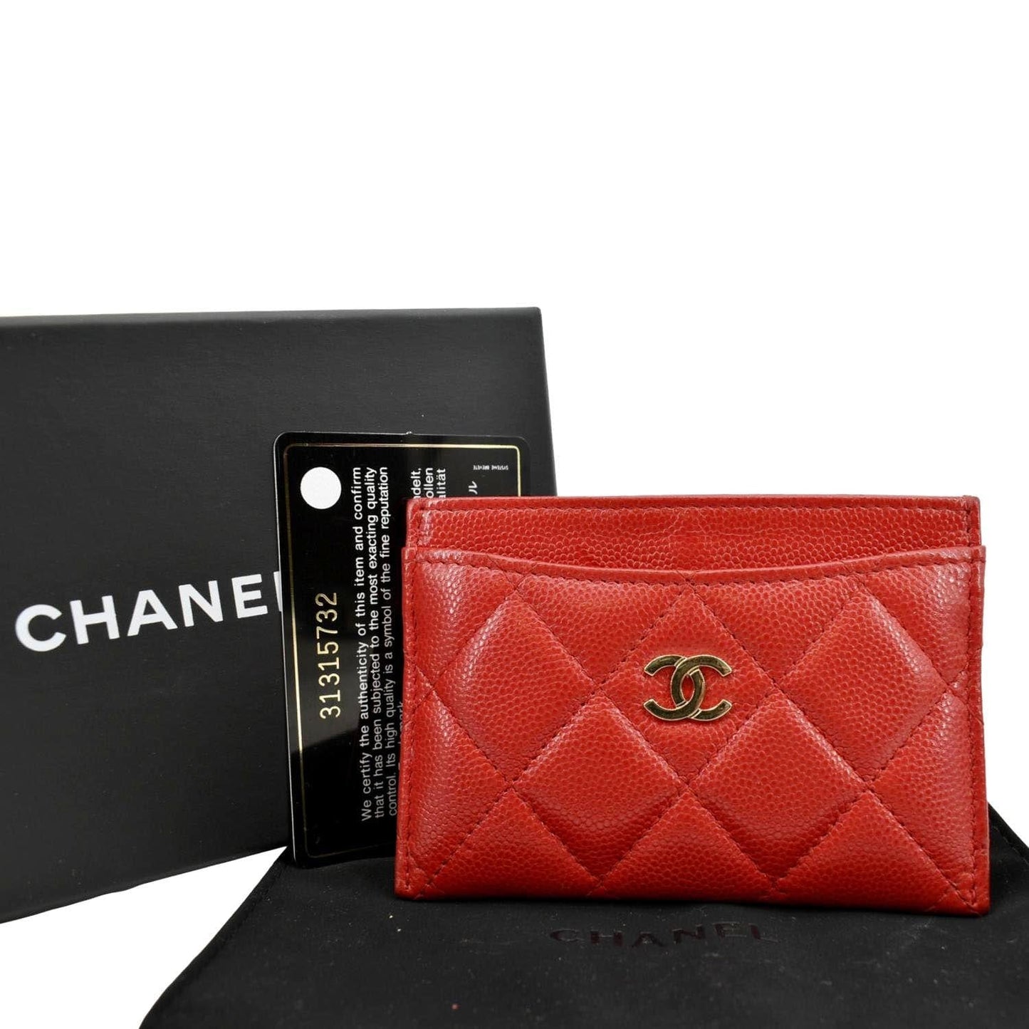 Luxury Chanel CC Card Holder Quilted Caviar Leather Wallet Red