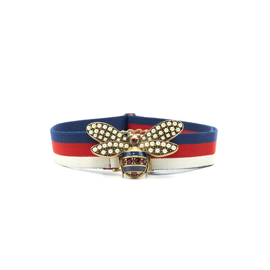 Gucci Web Belt With Bee Blue/Red