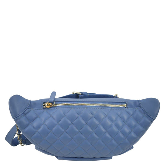 Luxury Chanel Bi Classic Quilted Lambskin Leather Waist Bag Blue