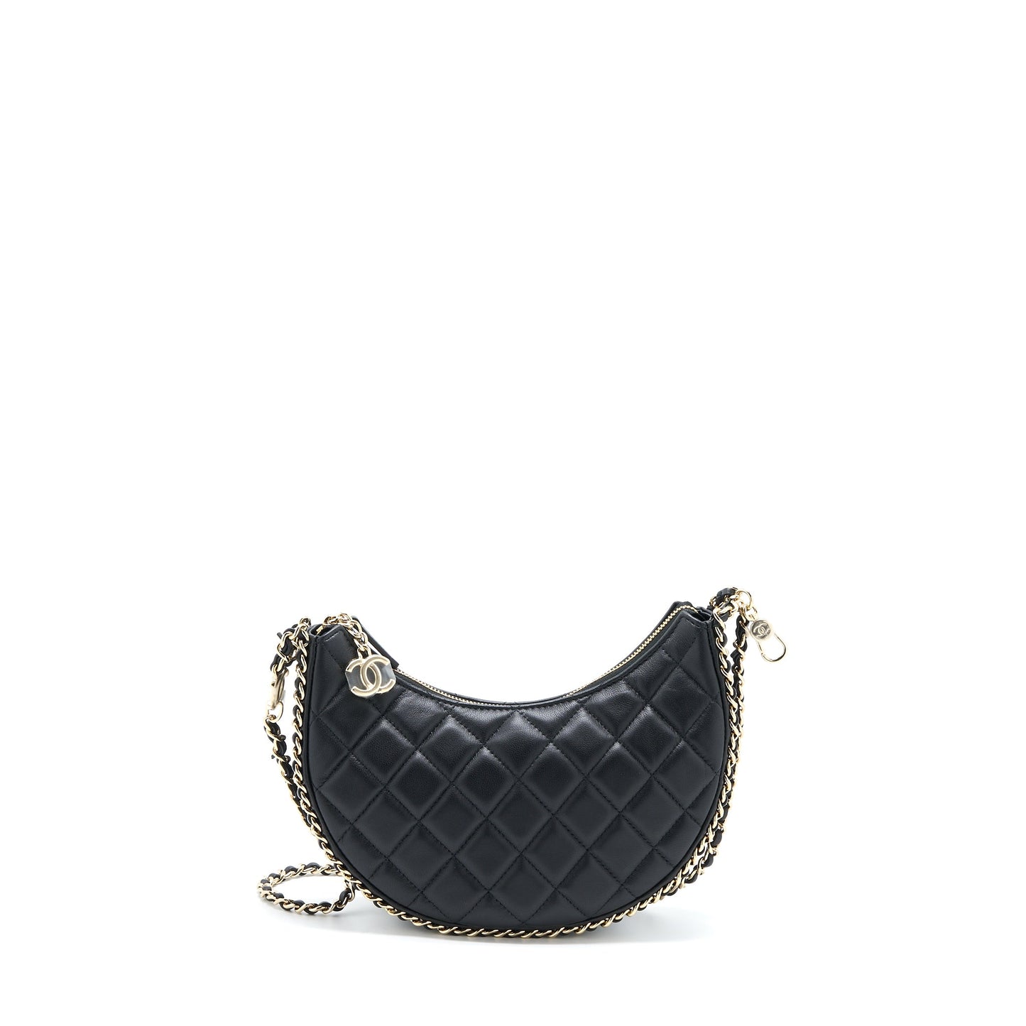 Chanel Small Moon Hobo Bag Lambskin Black LGHW (Microchip)