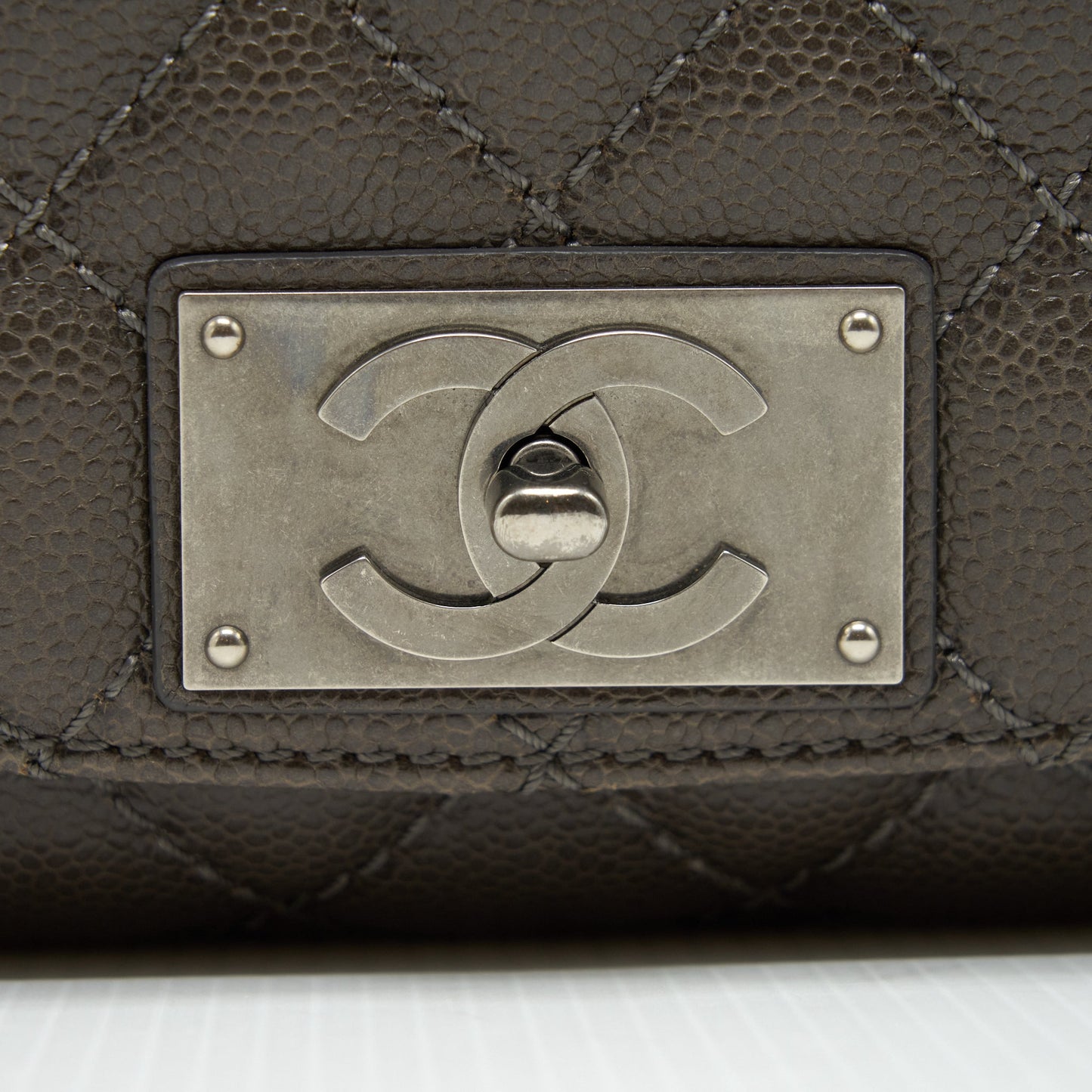 Chanel Flap Bag Caviar Dark Grey Ruthenium Sliver Hardware