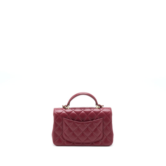 Chanel 22A Top Handle Mini Rectangular Flap Bag Lambskin Burgundy LGHW