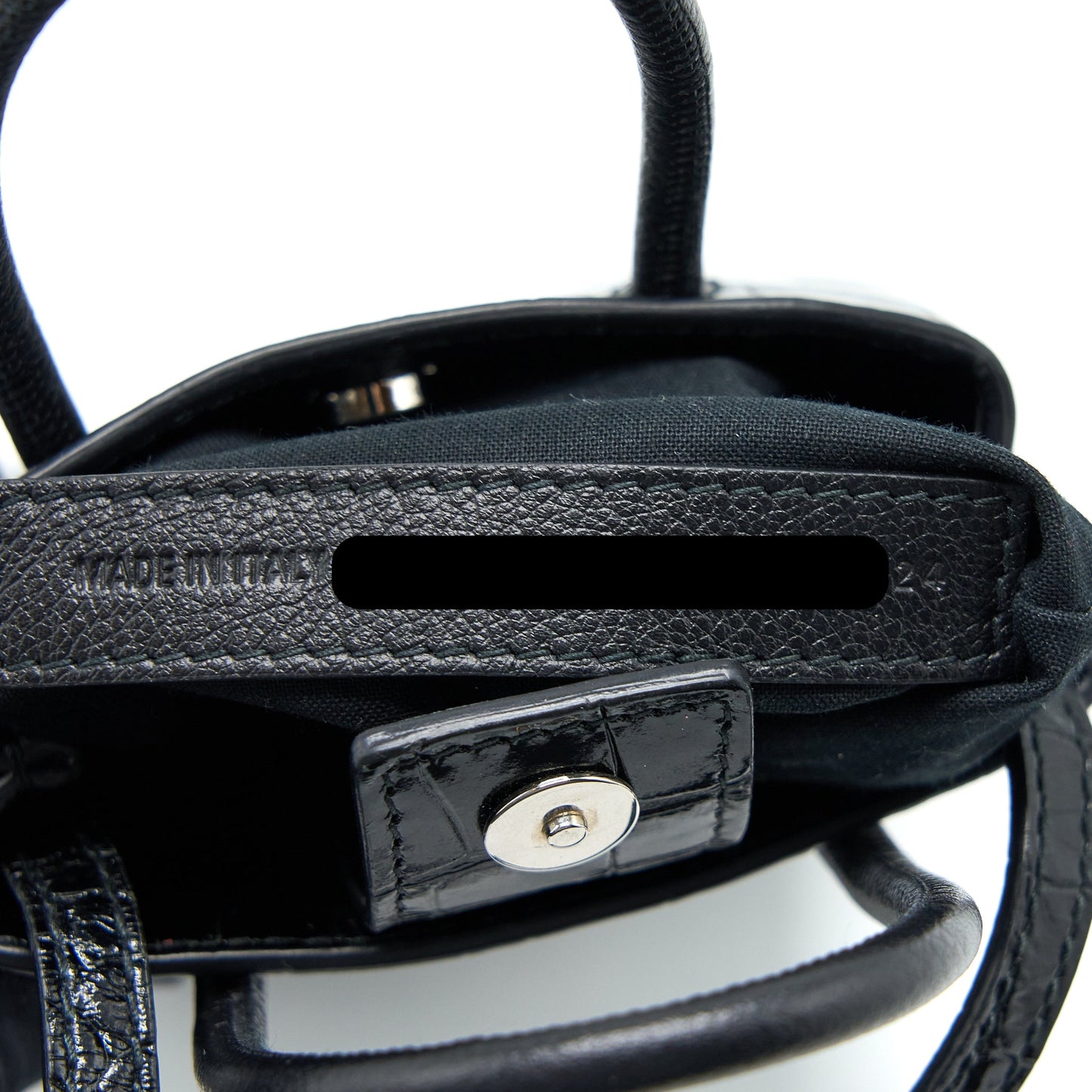 Balenciaga Mini Shopping Phone Pouch Coro-Emboss Calfskin Black SHW