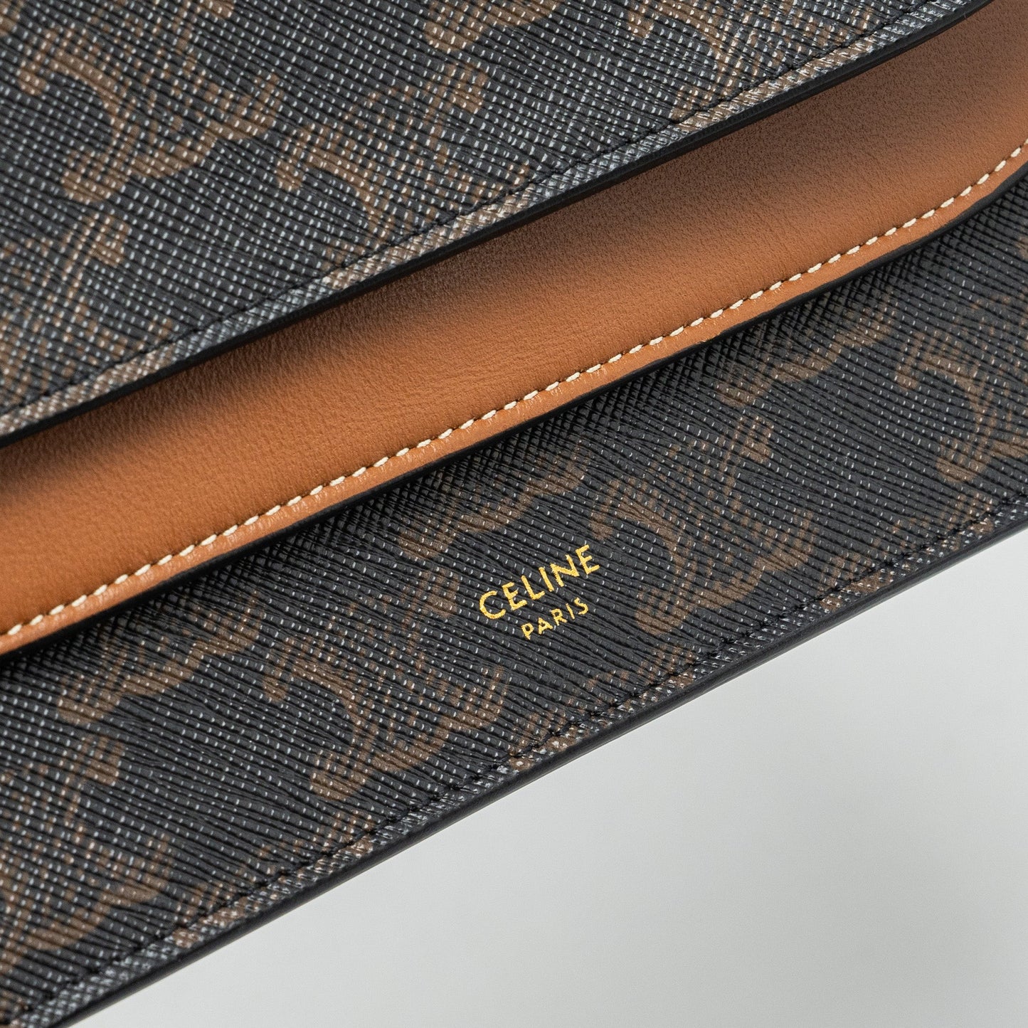 Celine Wallet On Strap Triomphe Canvas/Smooth Lambskin Tan GHW