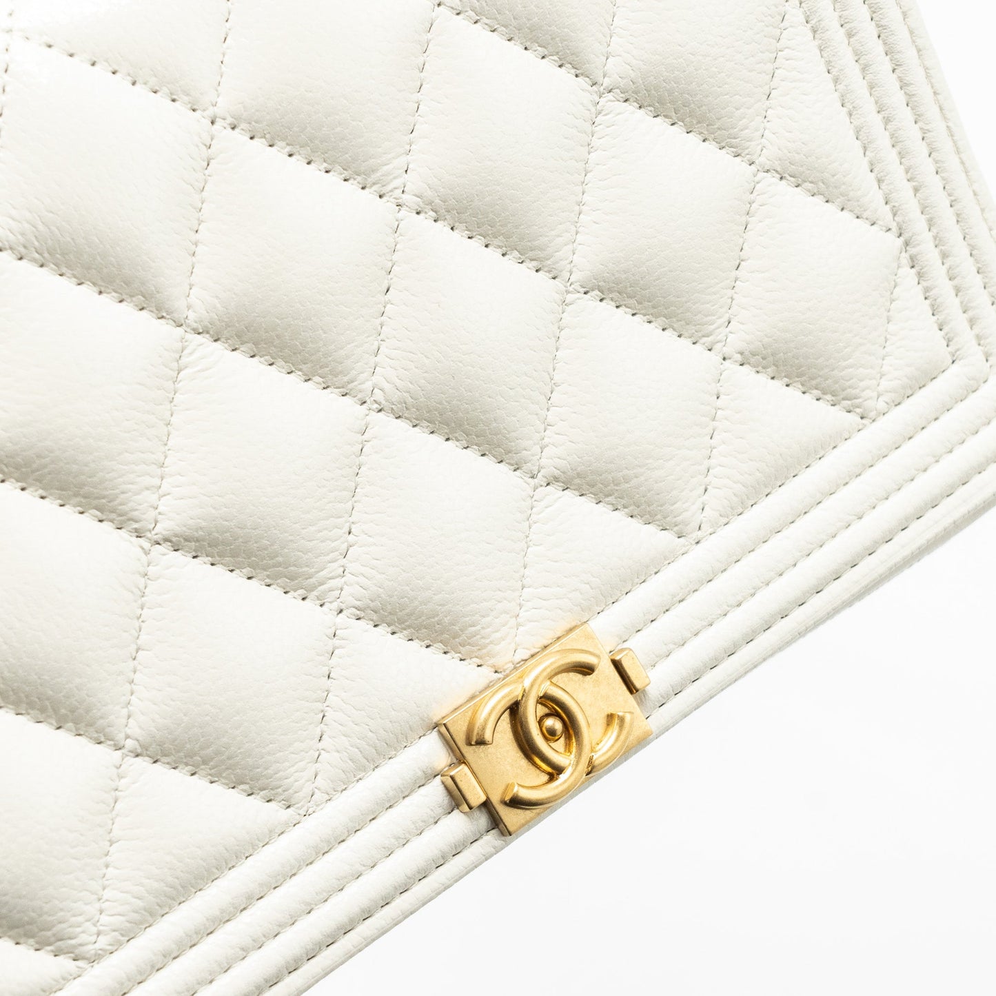 Chanel Classic Boy Wallet on Chain Caviar White GHW(Microchip)