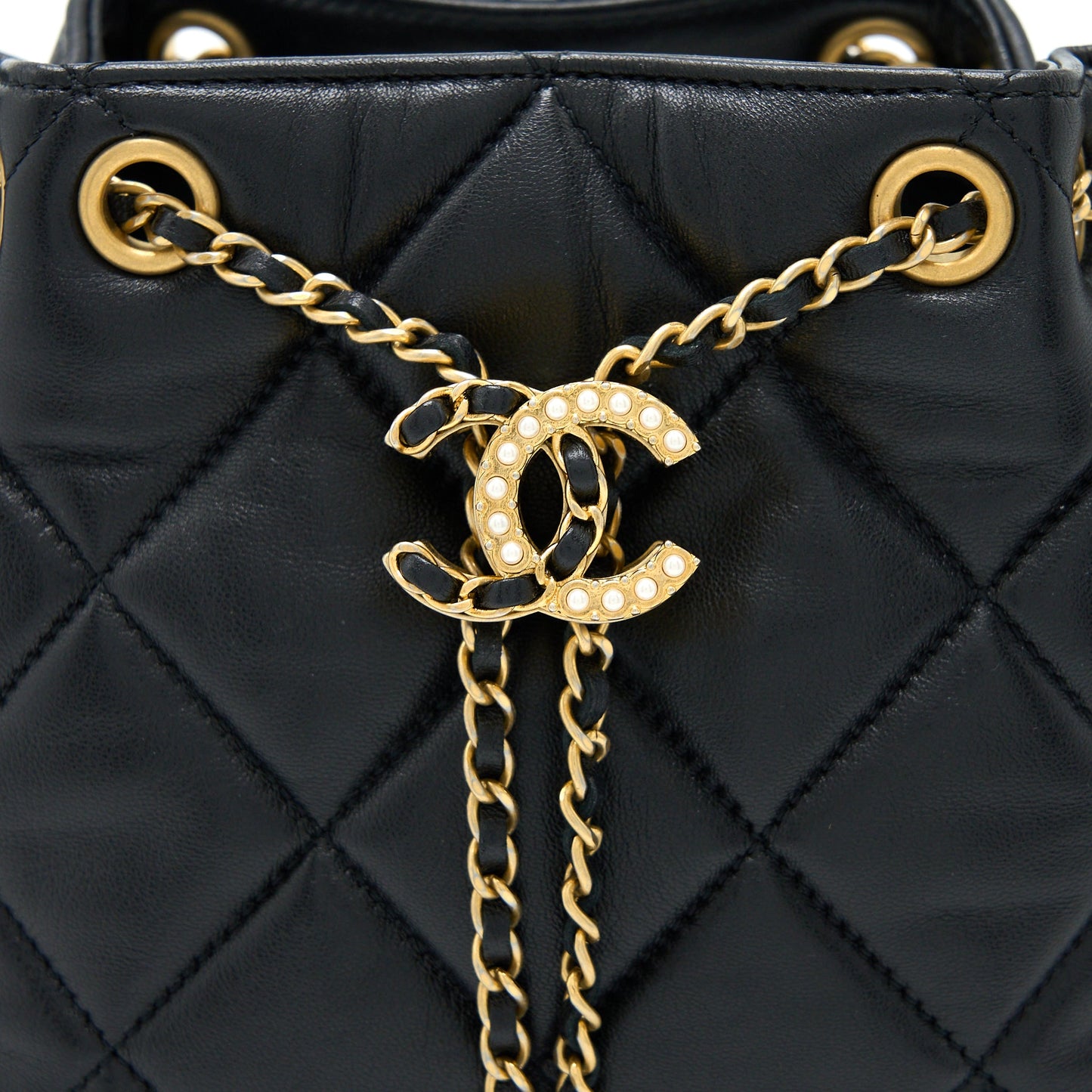 Chanel Drawstring Bucket Bag Lambskin Black GHW (Microchip)