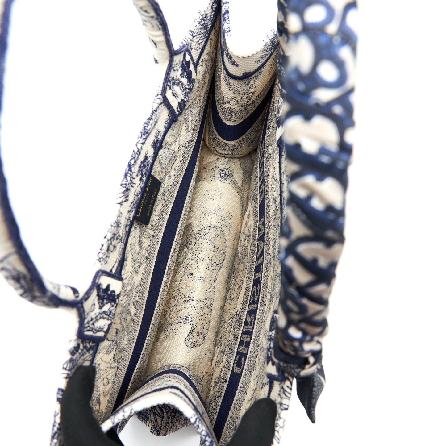 Dior Small Book Tote Toile De Jouy Navy With Silk Tilly Scarf