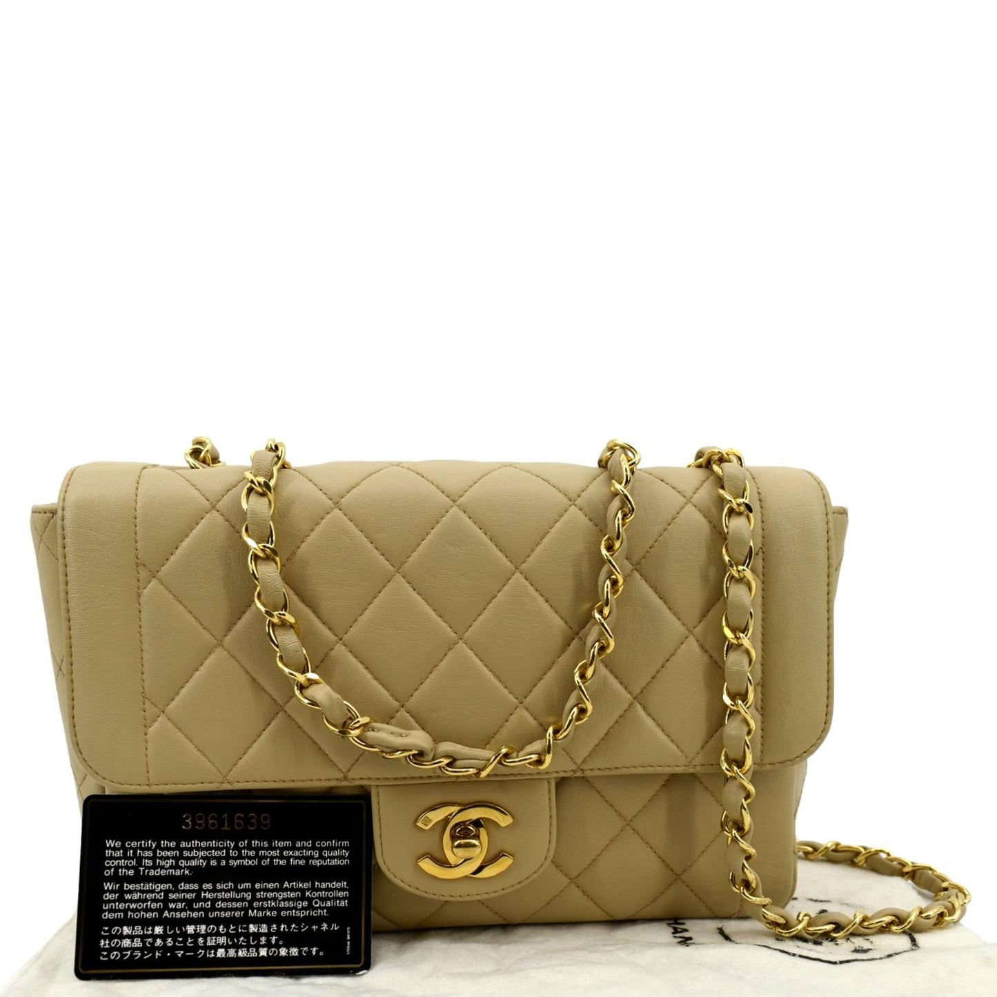 Luxury Chanel Medium Quilted Lambskin Leather Flap Shoulder Bag Beige