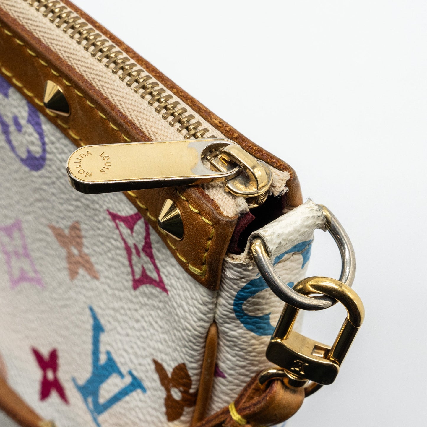 Louis Vuitton Vintage Pochette Accessories Multicolour Monogram Canvas White GHW