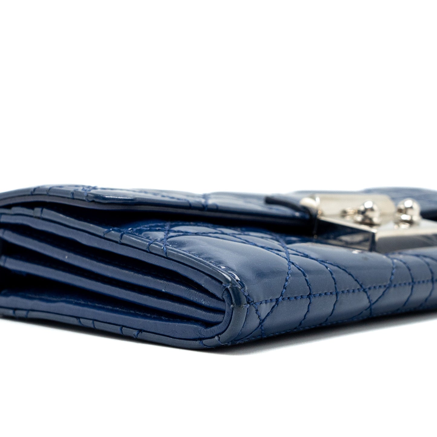 Dior Flap Wallet with Chain Patent Blue SHW