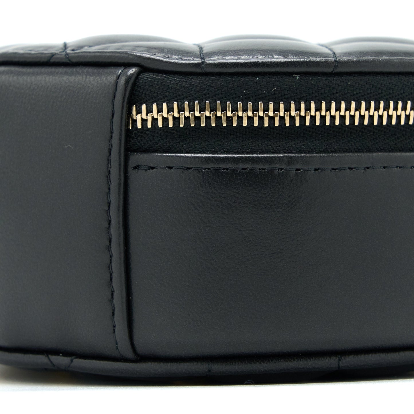 Chanel 22K Gold Pillar Round Clutch With Chain Lambskin Black Brushed GHW
