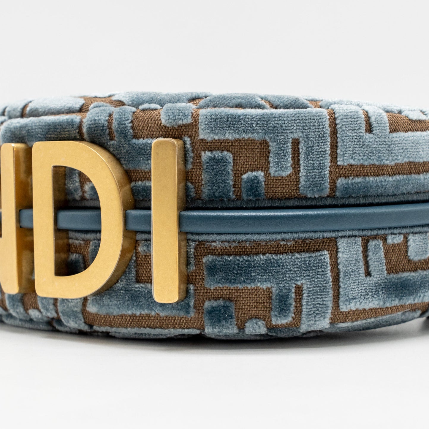 Fendi Fendigraphy Mini bag FF Jacquard Velvet Light Blue/Brown GHW
