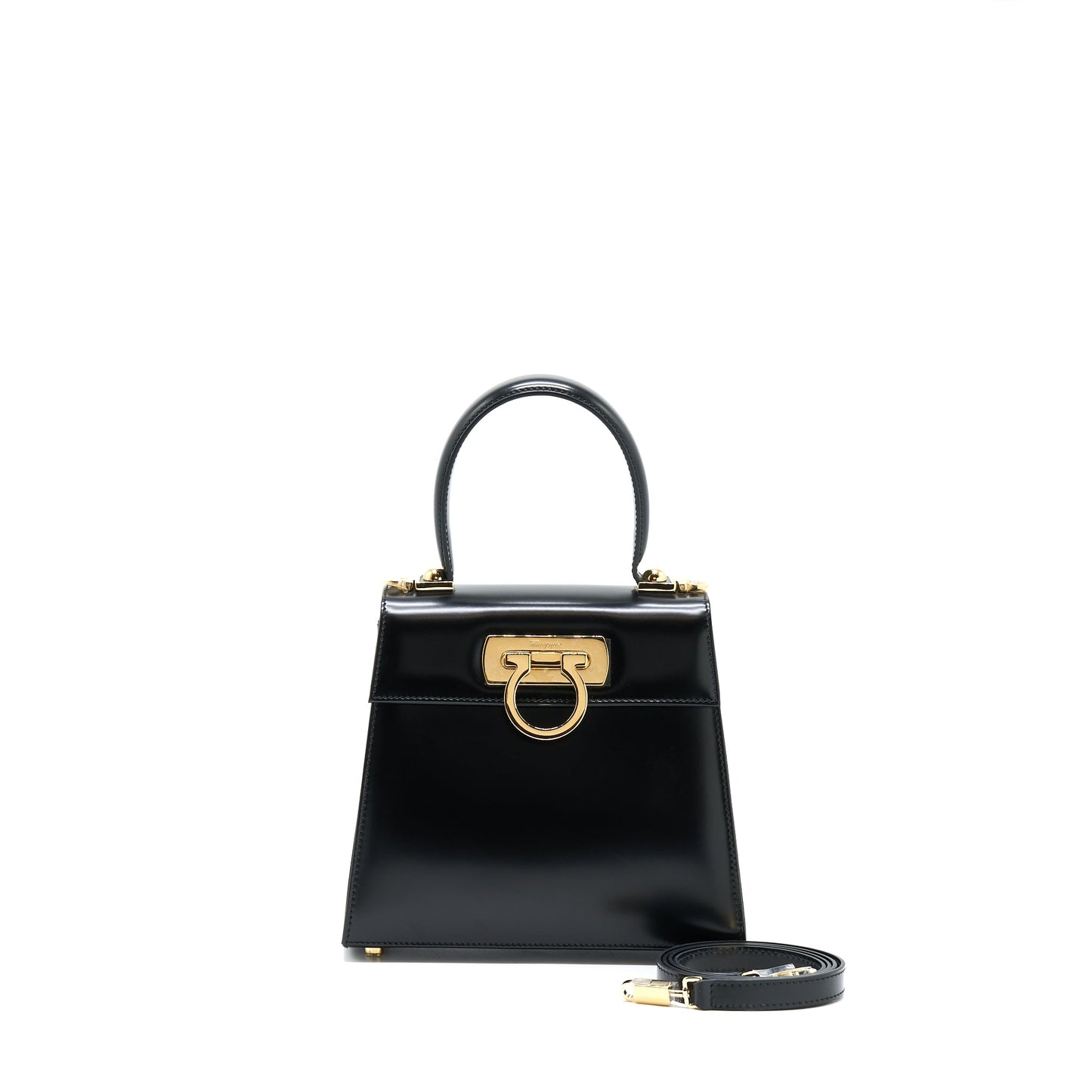 Salvatore Ferragamo Gancini Top Handle Bag Calfskin Black GHW