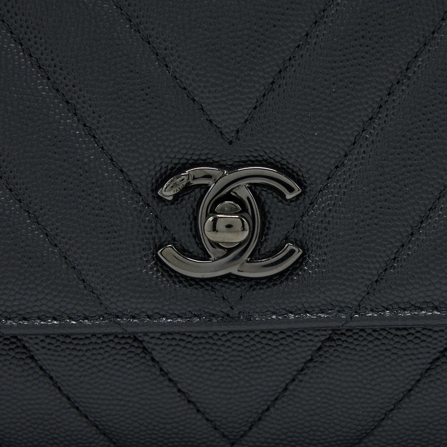 Chanel Small Coco Handle Chevron Caviar So Black with Black Hardware