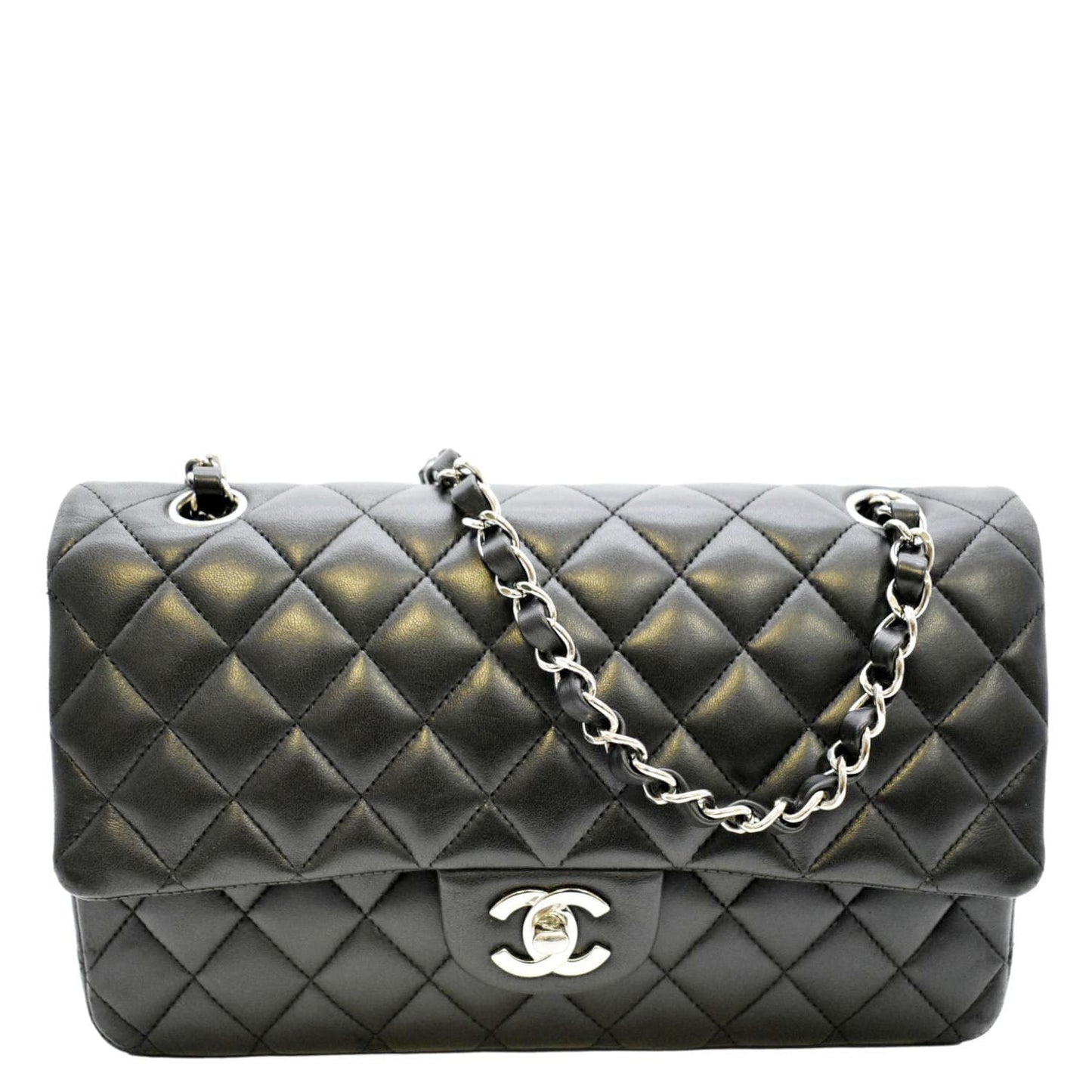 Luxury Chanel Classic Medium Double Flap Quilted Leather Shoulder Bag Black